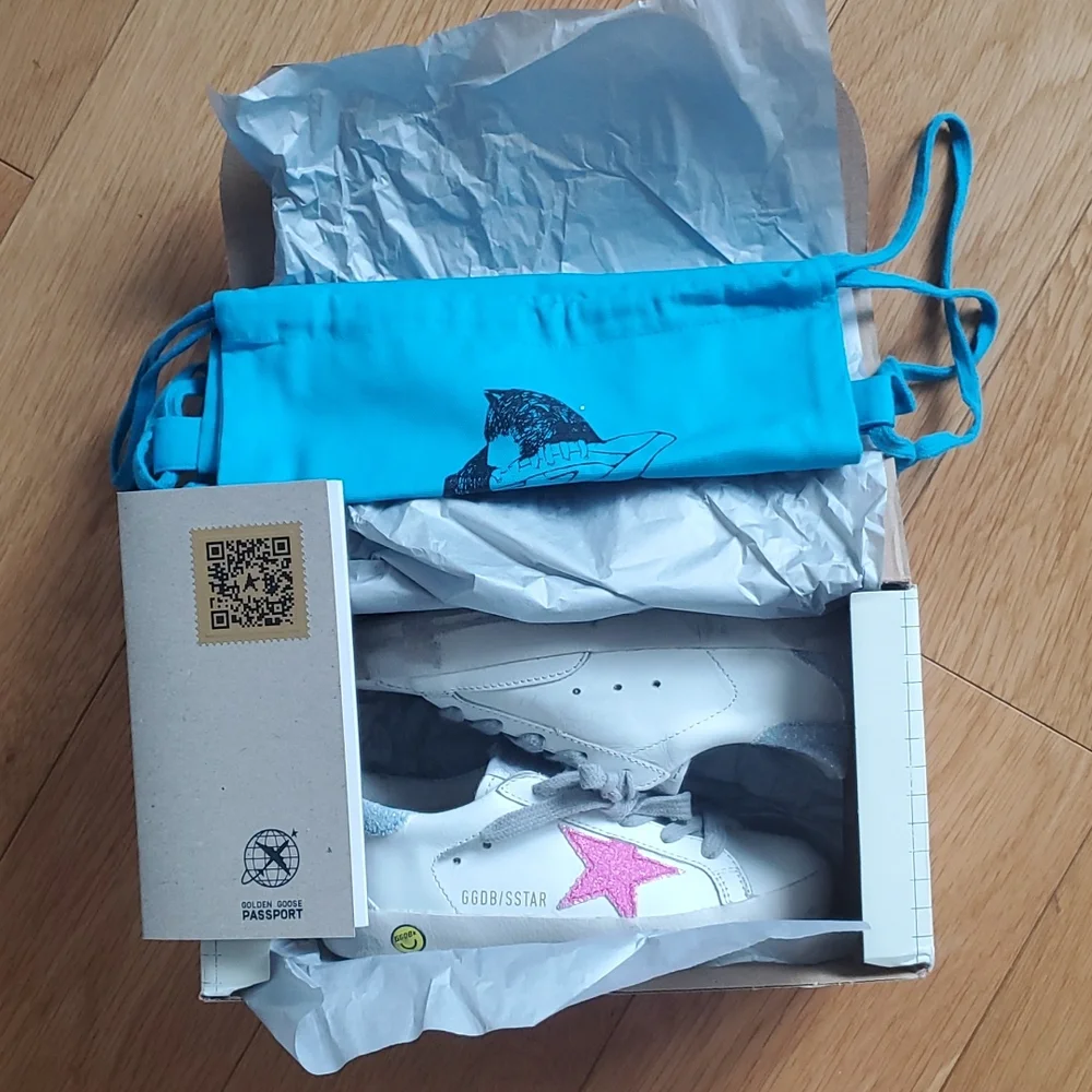 GOLDEN GOOSE PINK GLITTER STAR SUPERSTAR SNEAKERS KIDS -NEW - Picture 13 of 13